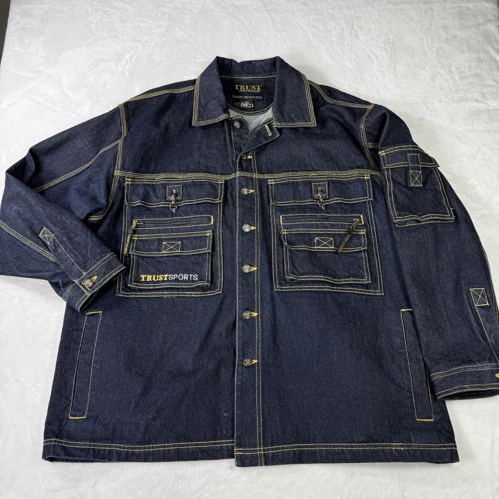 Trust Sports Collection Jean Jacket 2XL Trucker Baggy Y2K‎ Streetwear Fireman - Picture 2 of 14